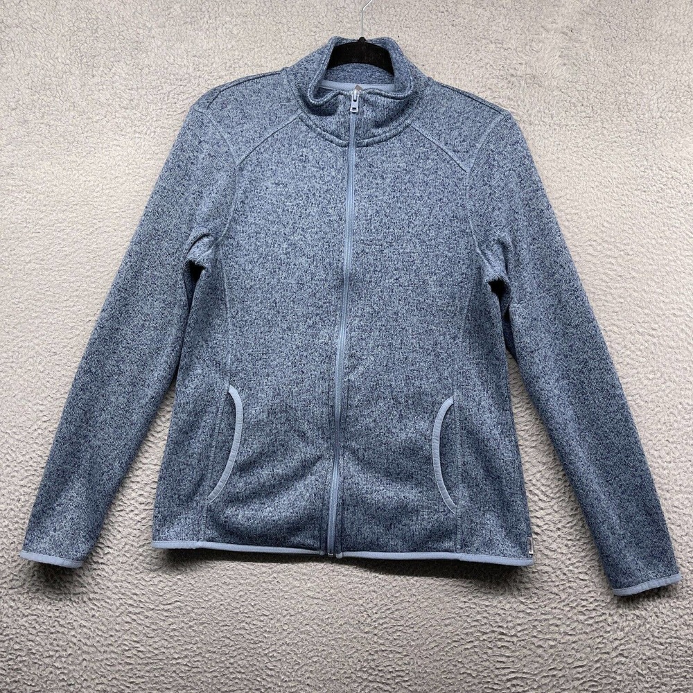 Eddie Bauer Women Jacket Blue Knit Long Sleeve Full Zip Mock Neck Pockets Size L